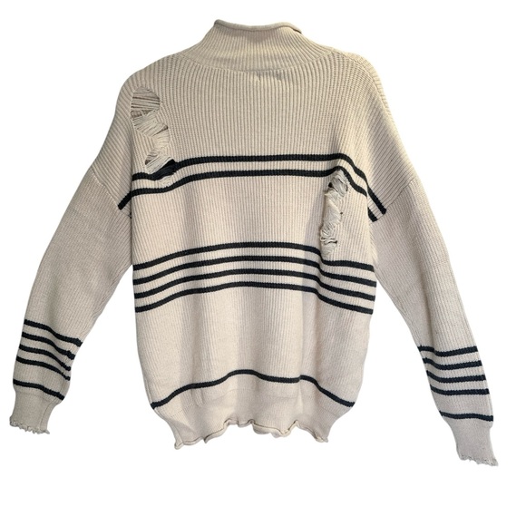 POL NWOT Distressed Beige and Black Striped Turtleneck Sweater - Picture 7 of 9
